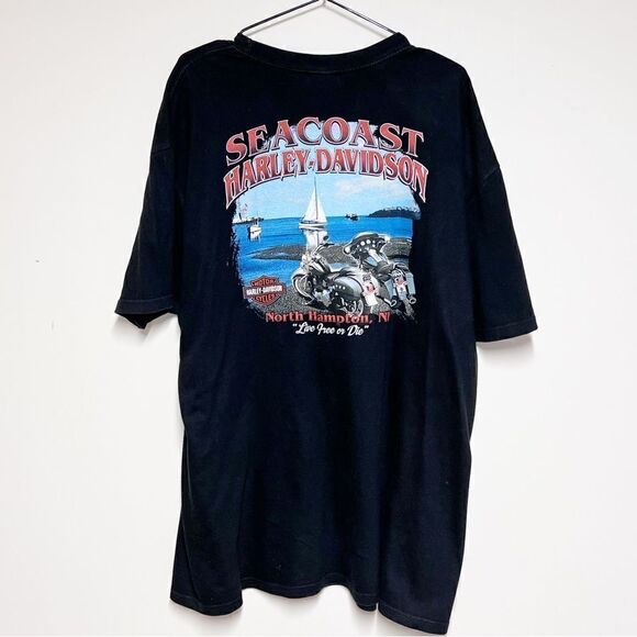 Vintage 2000 Harley Davidson Sea Coast North Hampton, NH Black Tee Shirt Mens 2X - Picture 2 of 7